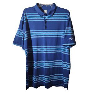 Callaway Opti Dri Blue Striped Short Sleeve Polo Shirt Golf SZ L